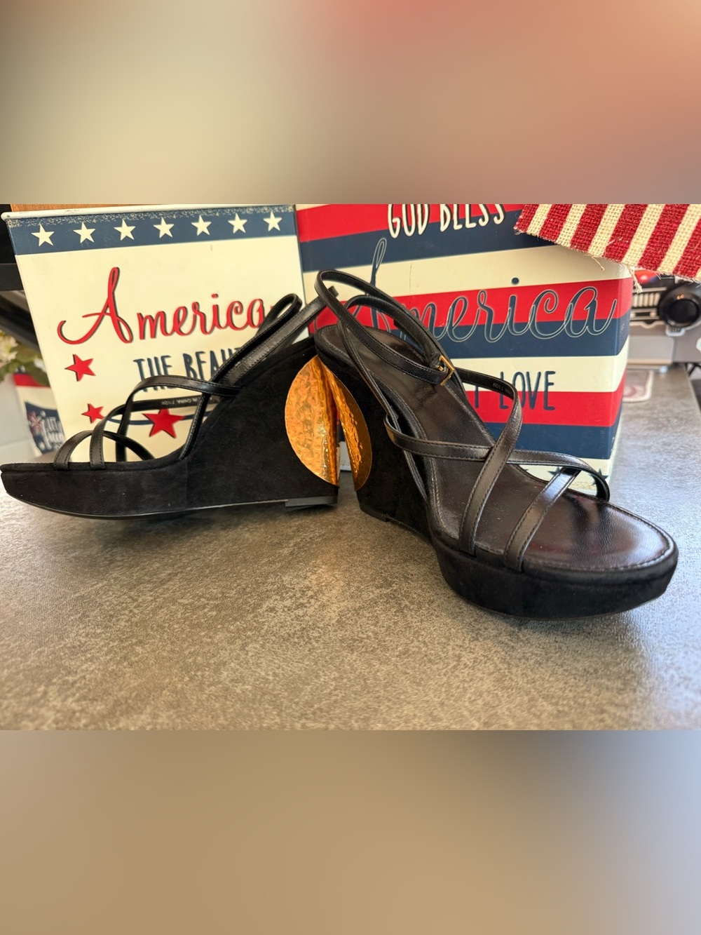 Tory Burch Patos Wedge Sandals in Black, sz. 7.5, BRAND NEW! - Picture 5 of 12